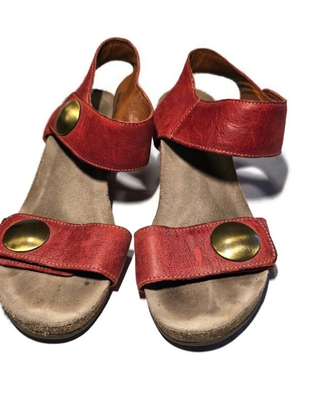 Taos Carousel 2 Wedge Sandals Red Leather Strappy Adjustable Size 40 (U.S 9-9.5)